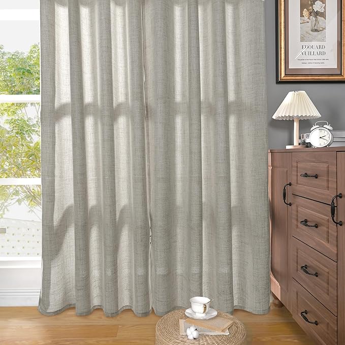 YoungsTex Dark Grey Linen Curtains 63 Inch Length - Image 8