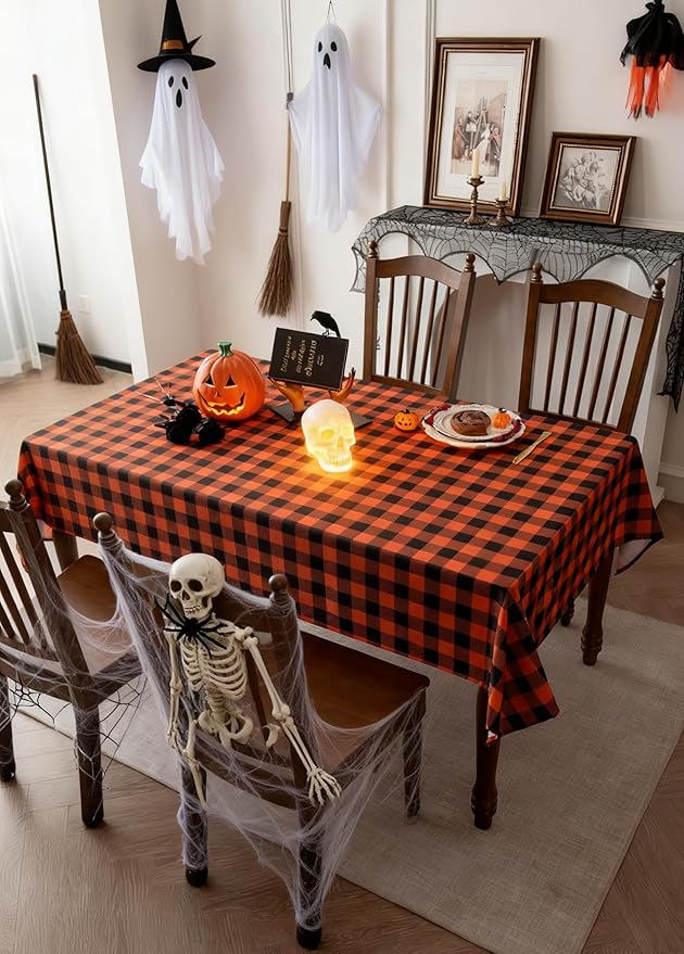 Waterproof Orange Plaid Tablecloth Fabric - Image 2