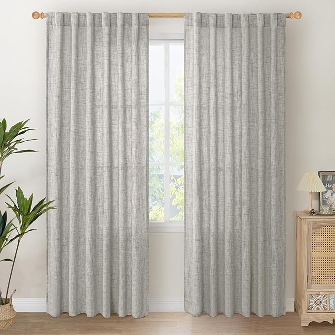 YoungsTex Dark Grey Light Filtering Curtains 84 Inch Length, Linen Drapes Semi by YoungsTex