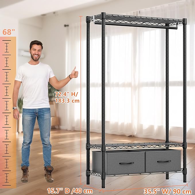Heavy Duty Rolling Garment Rack 3 Tiers Adjustable Wire Shelving - Image 7