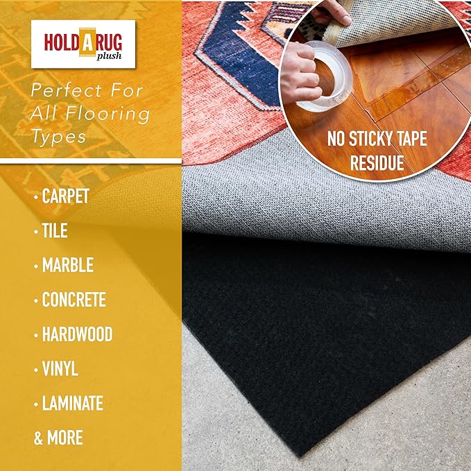 Hold-a-Rug Plush 2' x 4' Nonskid, Nonslip Rug Pad, Reversible Gripper, ¼ Thick - Image 3