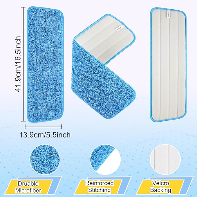 8 Pack 16.5 inch Reusable Mop Pads Microfiber Spray Mop Replacement Heads - Image 3