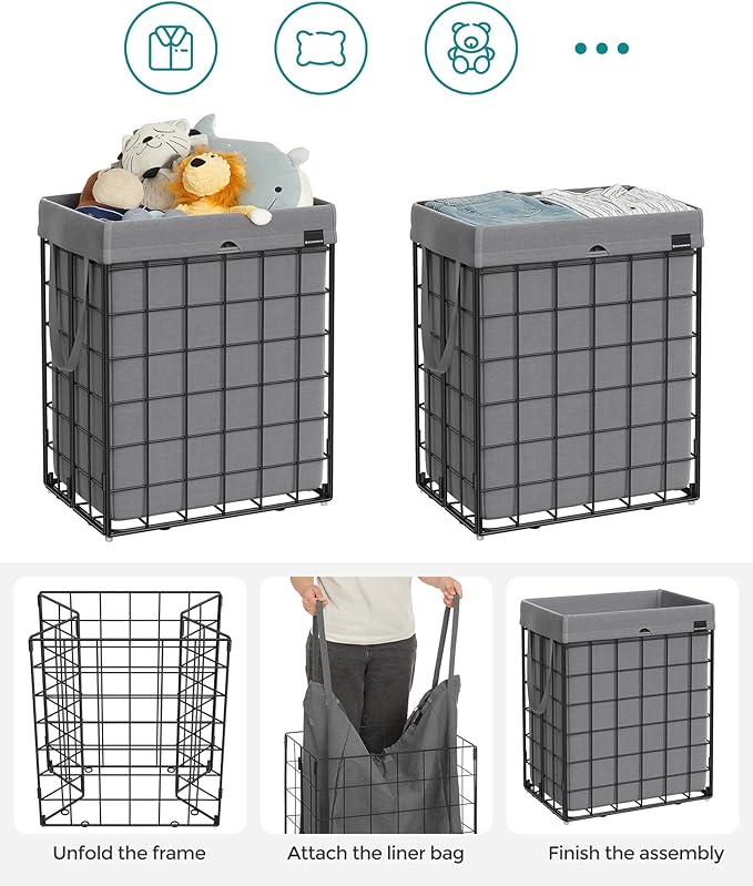SONGMICS Laundry Hamper, 23.8 Gal. Laundry Basket, Collapsible Clothes Hamper - Image 7