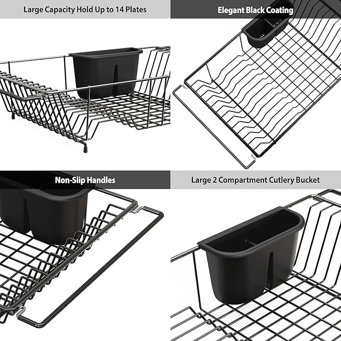 SIMPLE HOUSEWARE Large Over Sink Counter Top Stainless Steel Dish Drainer - Image 4
