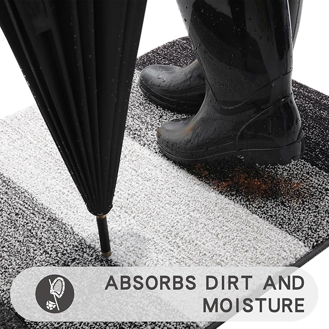 Kitinjoy Indoor Outdoor Door Mat, 48x32 Non-Slip Absorbent Dirt Trapper - Image 2