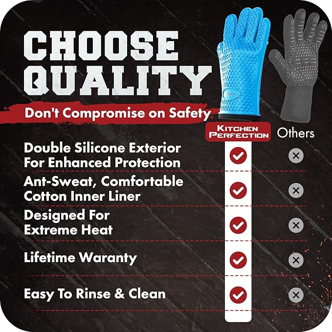 KITCHEN PERFECTION Silicone Smoker Oven Gloves-Extreme HeatResistant BBQ - Image 9