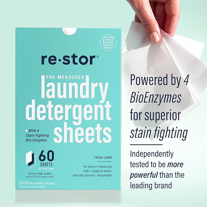 restor Laundry Detergent Sheets Fresh Linen 180 Loads | Eco Friendly Plastic - Image 7