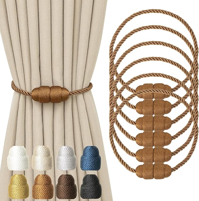 Magnetic Rope Curtain Tiebacks 6 Pack Holders by CurtainTiebacks