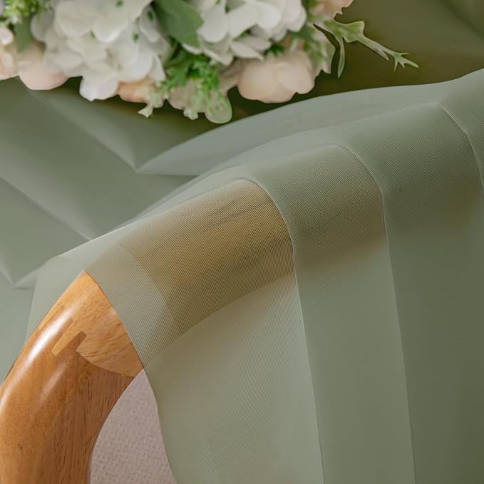 Chyhomenyc Sage Green Sheer Curtains 63 Inch Length 2 Panels, Light Filtering - Image 7