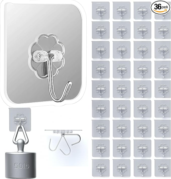 DDMY 36 Pack Heavy Duty Hooks 50lb Self Adhesive Large Hooks by DDMY
