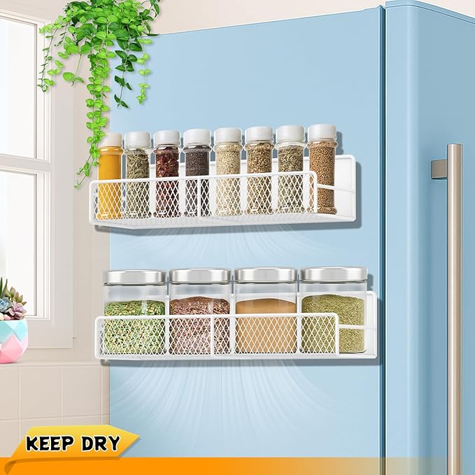 2 Pack Magnetic Spice Rack for Refrigerator, Rustproof Magnetic Shelf for Fridge - Image 3