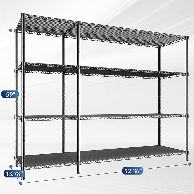 52.36''W Storage Shelves Metal Shelving Unit Load 1120LBS 4 Tier Wire Shelving - Image 3