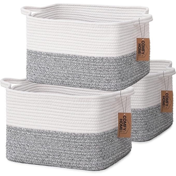 COMFY-HOMI 3-Pack Cotton Rope Woven Basket by COMFY-HOMI