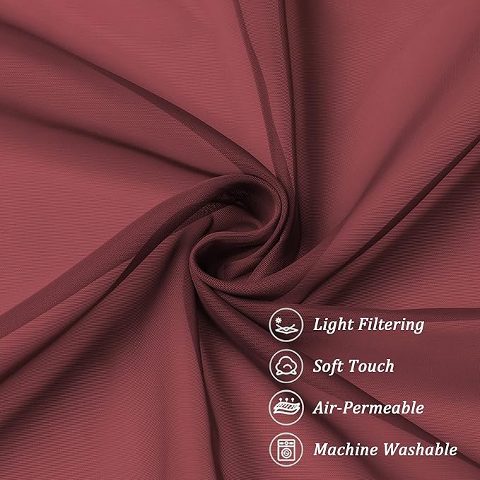 Chyhomenyc Burgundy Sheer Curtains 63 Inches Long 2 Panels Set, Light Filtering - Image 8