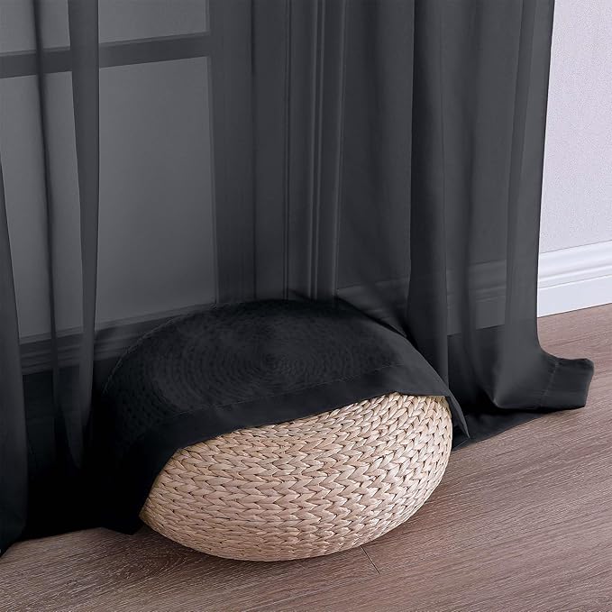 Chyhomenyc Extra Long Black Sheer Curtains 144 inch 2 Panels, Translucent - Image 7