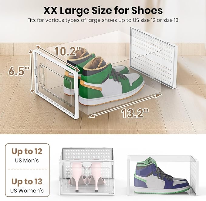 12 Pack XX-Large Modular Clear Plastic Stackable Shoe Storage Organizer - Image 5