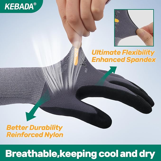 Kebada W2 Work Gloves for Men and Women, Nitrile Coated Working Gloves for - Image 4