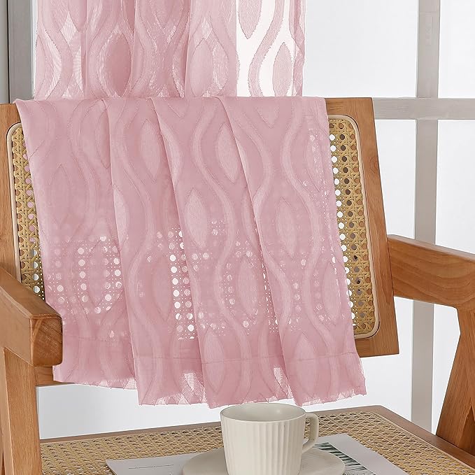 Aiyufeng Sheer Pink Curtain 45 Inch Length 2 Panels Set, Farmhouse Clip - Image 7