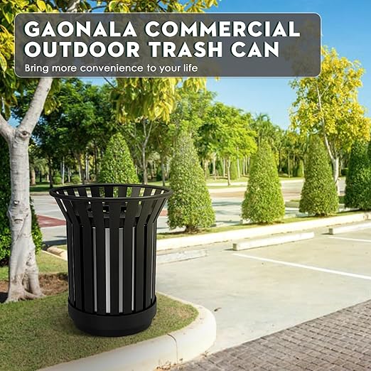 8Gallon Round Large Outdoor Trash Can, Heavy Duty Metal Slatted Garbage Can - Image 7