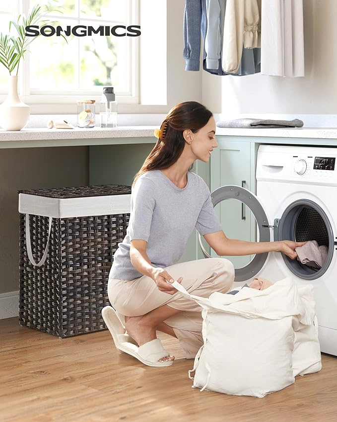SONGMICS Laundry Hamper with Lid, 90L Clothes Hamper with 2 Removable Liner Bags - Image 2