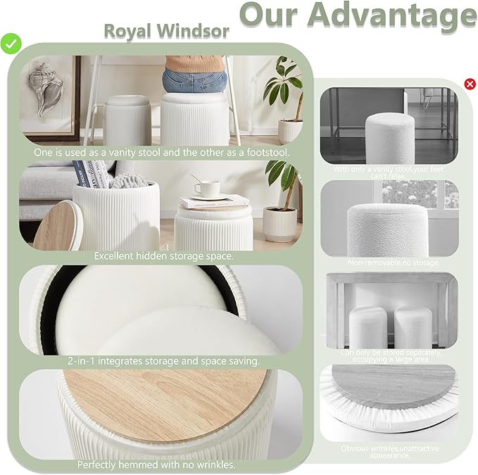 Round Ottoman with Storage Set of 2, Vanity Stool with Storage - Image 7