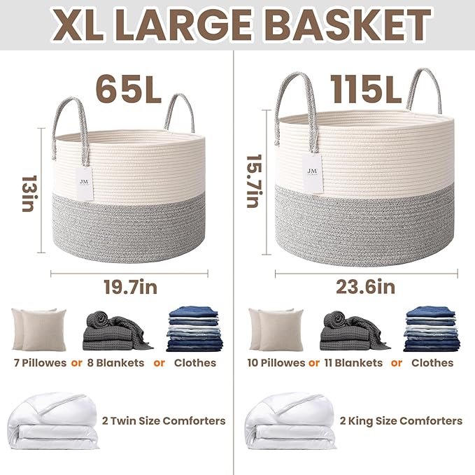 Woven Blanket Basket, 115L Large Rope Storage Bin - Image 2