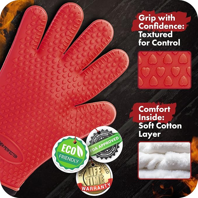 KITCHEN PERFECTION XL Silicone Smoker Oven Gloves-Extreme Heat Resistant BBQ - Image 4