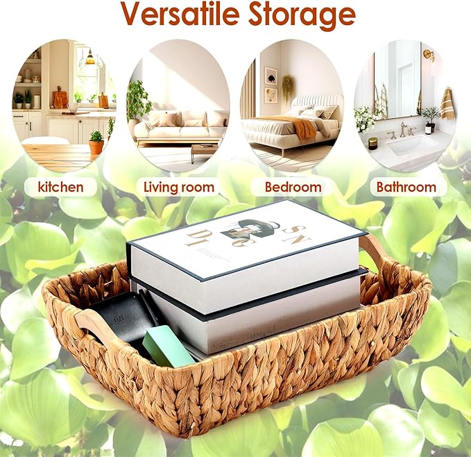 Wicker Baskets 2 Pack, Water Hyacinth Wicker Storage Basket - Image 8