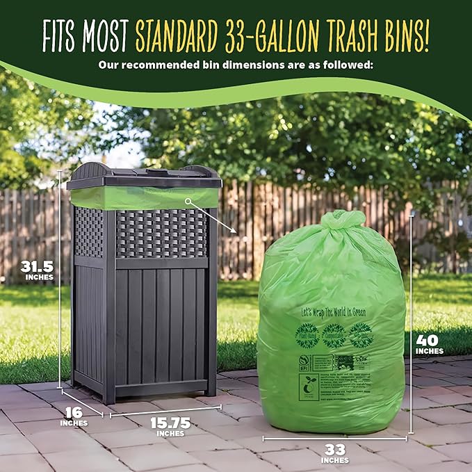 30-33 Gallon Compost Bags 30 Bags Yard Waste Bags Flat-Top Liners Compostable - Image 2