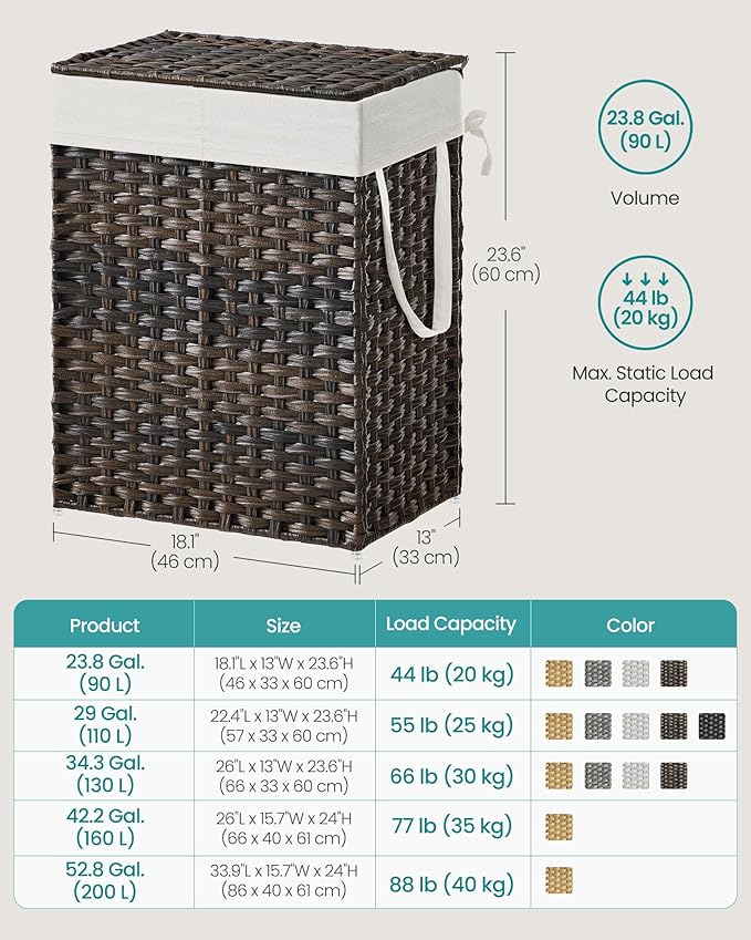 SONGMICS Laundry Hamper with Lid, 90L Clothes Hamper with 2 Removable Liner Bags - Image 6
