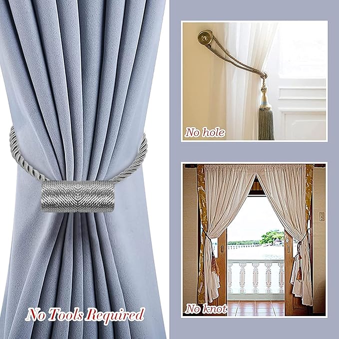 Hion Magnetic Curtain Tiebacks Grey 2pcs, Curtain Tiebacks Buckles Holdbacks - Image 8