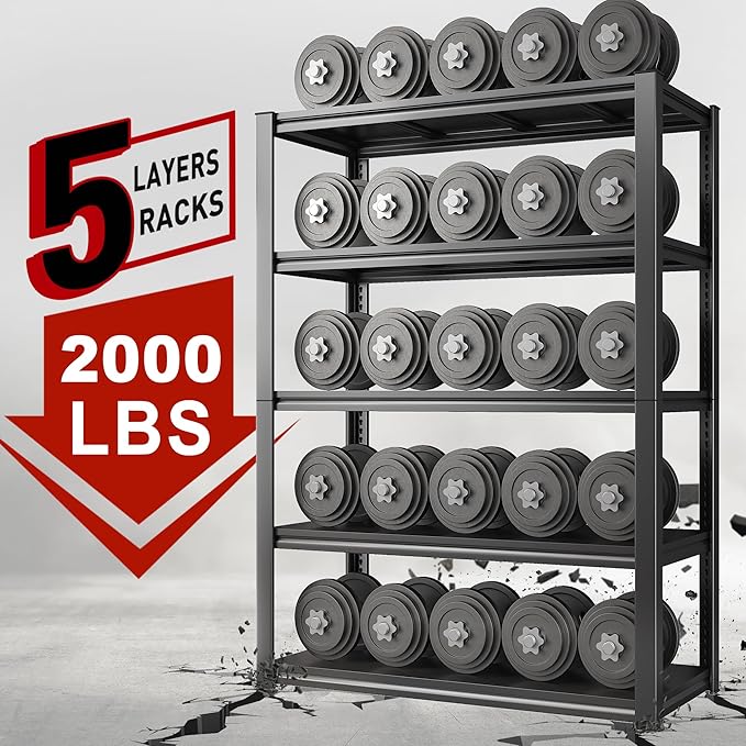 Raybee Garage Shelving 2000LBS Storage Shelves Adjustable Metal Shelves 5 Tier - Image 4