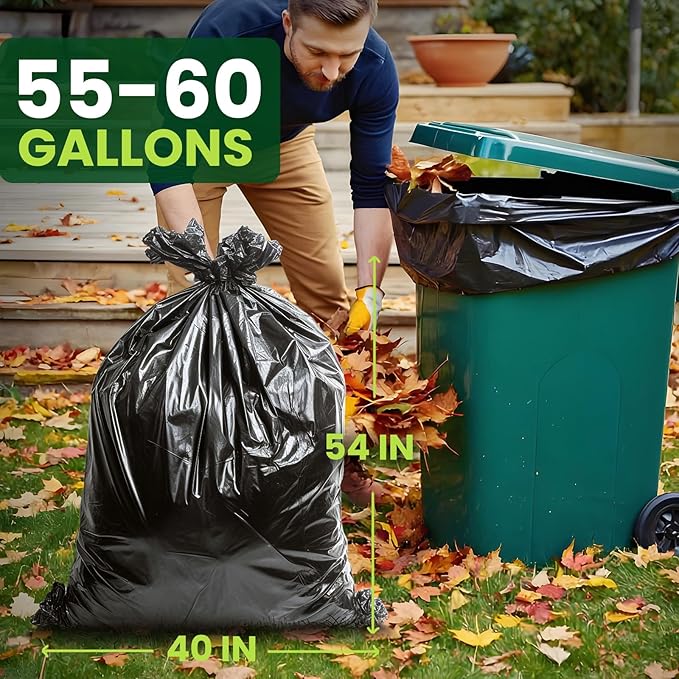 150 Count 55-60 Gallon Trash Bags, Large Garbage Bags Sturdy & Tear-Resistant - Image 2