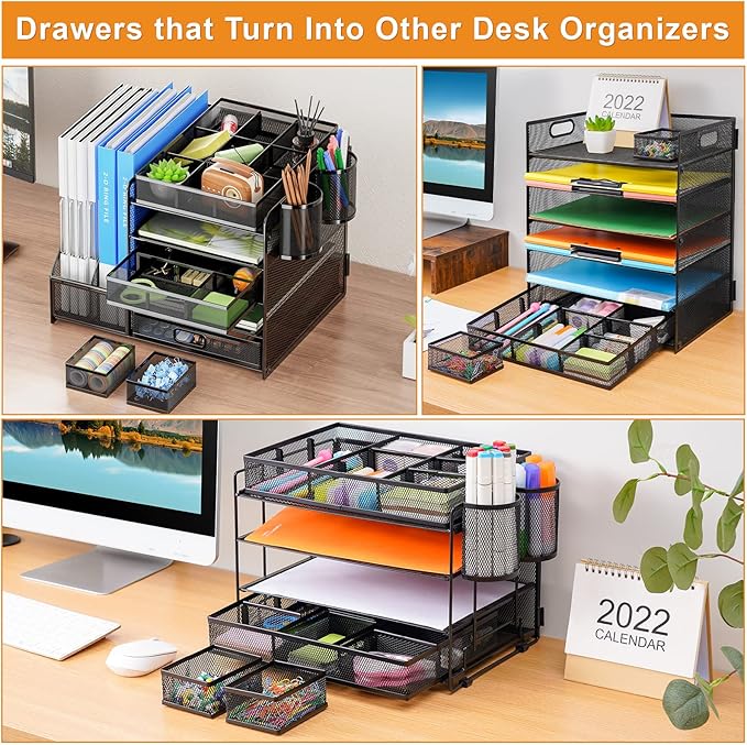 Marbrasse 3 Packs Desk Drawer Organizers, Metal Mesh Dividers Desk Drawer - Image 6