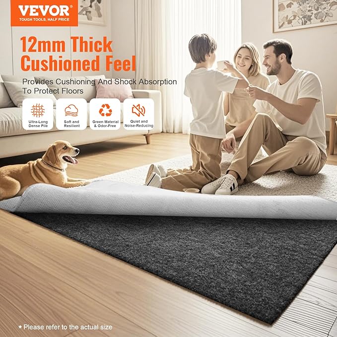 VEVOR Non-Slip Resistant Rug Pad, Protective Cushioning Carpet Pad, 1/4" Thick - Image 2