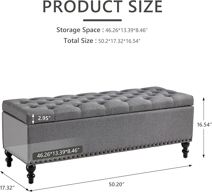 Storage Ottoman 50.2 Inches Upholstered Fabric Storage Ottoman Bench，Button - Image 2