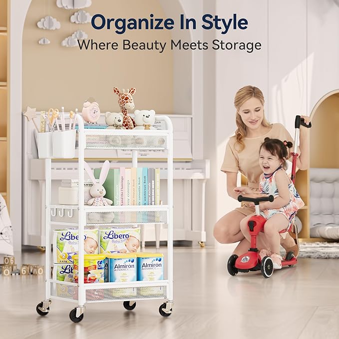 YASONIC 3 Tier Rolling Cart – Metal Utility Storage Cart - Image 8