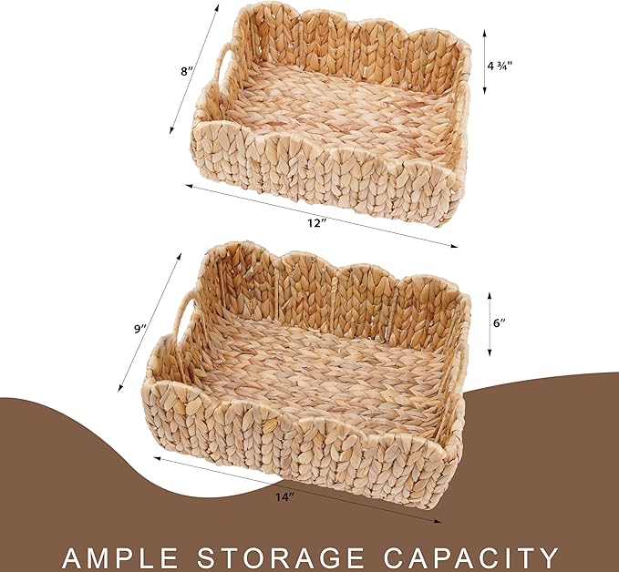Set of 2 Scalloped Edge Wicker Storage Basket - Image 4