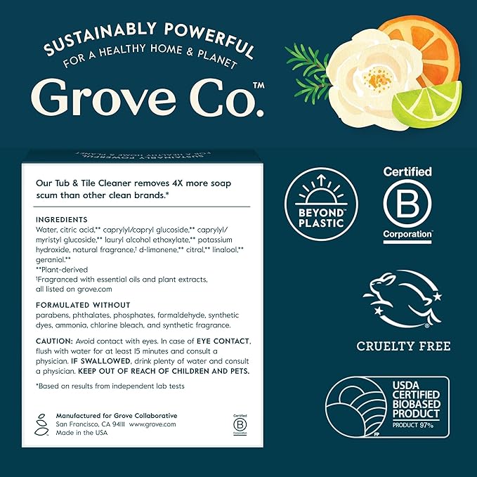 Grove Co. Tub and Tile Cleaner, Refill Concentrate Plant-Based Household - Image 7