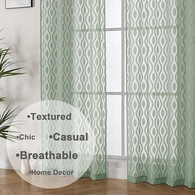 Aiyufeng Green Sheer Curtains 72 Inches Long 2 Panels Set, Lightweight Clip - Image 8