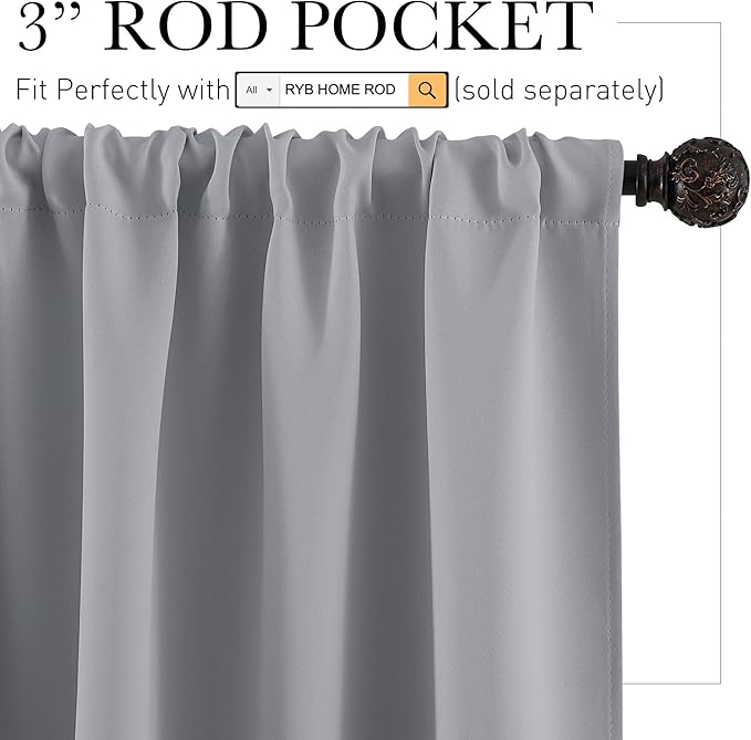 RYB HOME Kitchen Curtains 45 inch Length 2 Panels Set, Privacy Assured Drapes - Image 2