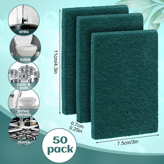 Hoolerry 50 Pcs Heavy Duty Scouring Pads Non Scratch Household Scrub Pads - Image 2