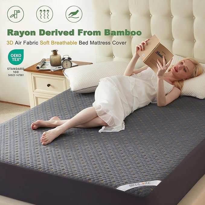 Waterproof Mattress Protector, Twin Size Mattress Pad Fitted 6"-15" Deep Pocket - Image 2