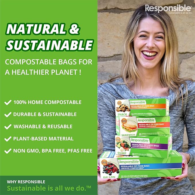 Responsible Products Certified Compostable Large GALLON Resealable Zip Bag - Image 5