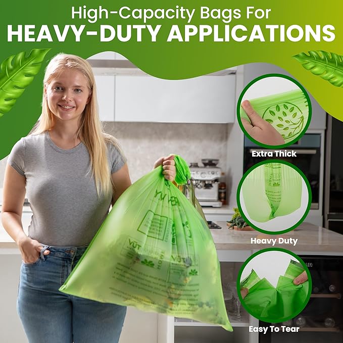 GREENWAY 13 Gallon Compostable Trash Bags Drawstring, 50 Bags, Heavy Duty Extra - Image 4