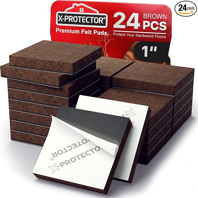 24 Heavy-Duty Felt Furniture Pads 1” 1/4” Thick X-Protector! Square Felt Pads by X-Protector