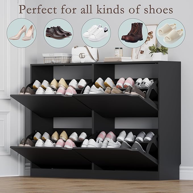 Shoe Cabinet with 4 Flip Drawers, Narrow Hidden Shoe Storage Cabinet, Slim - Image 4