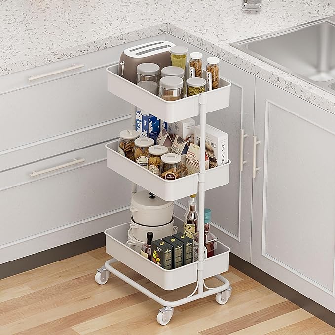3 Tier Modern Metal Rolling Tool Cart - Image 3