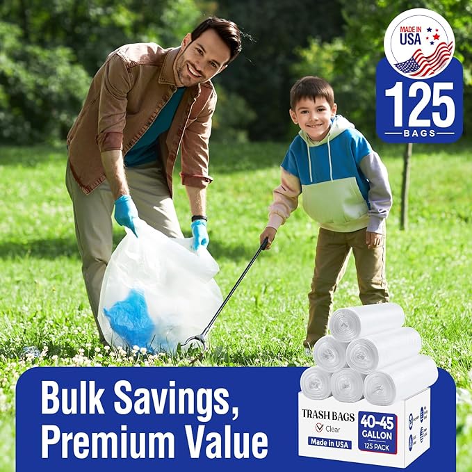 Delxo 40-45 Gallon Clear Trash Bags, Durable & Puncture-Resistant Plastic Can - Image 7