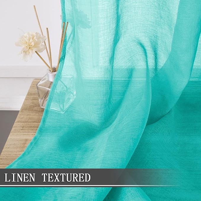 Tollpiz Short Sheer Curtain Living Room Linen Textured Curtains Sheer Light - Image 2